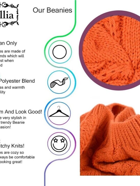 Women\'s Crochet Knitted Style Beanie Slouchy Hat Orange main image 6